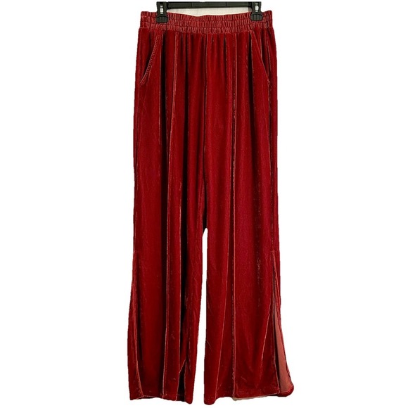 Wide Leg Women's M S'EDGE Atlanta Velour Rosy Red Pants Office Travel Comfort - Picture 3 of 10
